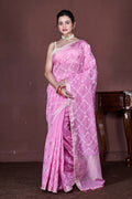 Morchari Pink Cotton Chanderi Embroidery Saree Unstitched Blouse | Grocsy