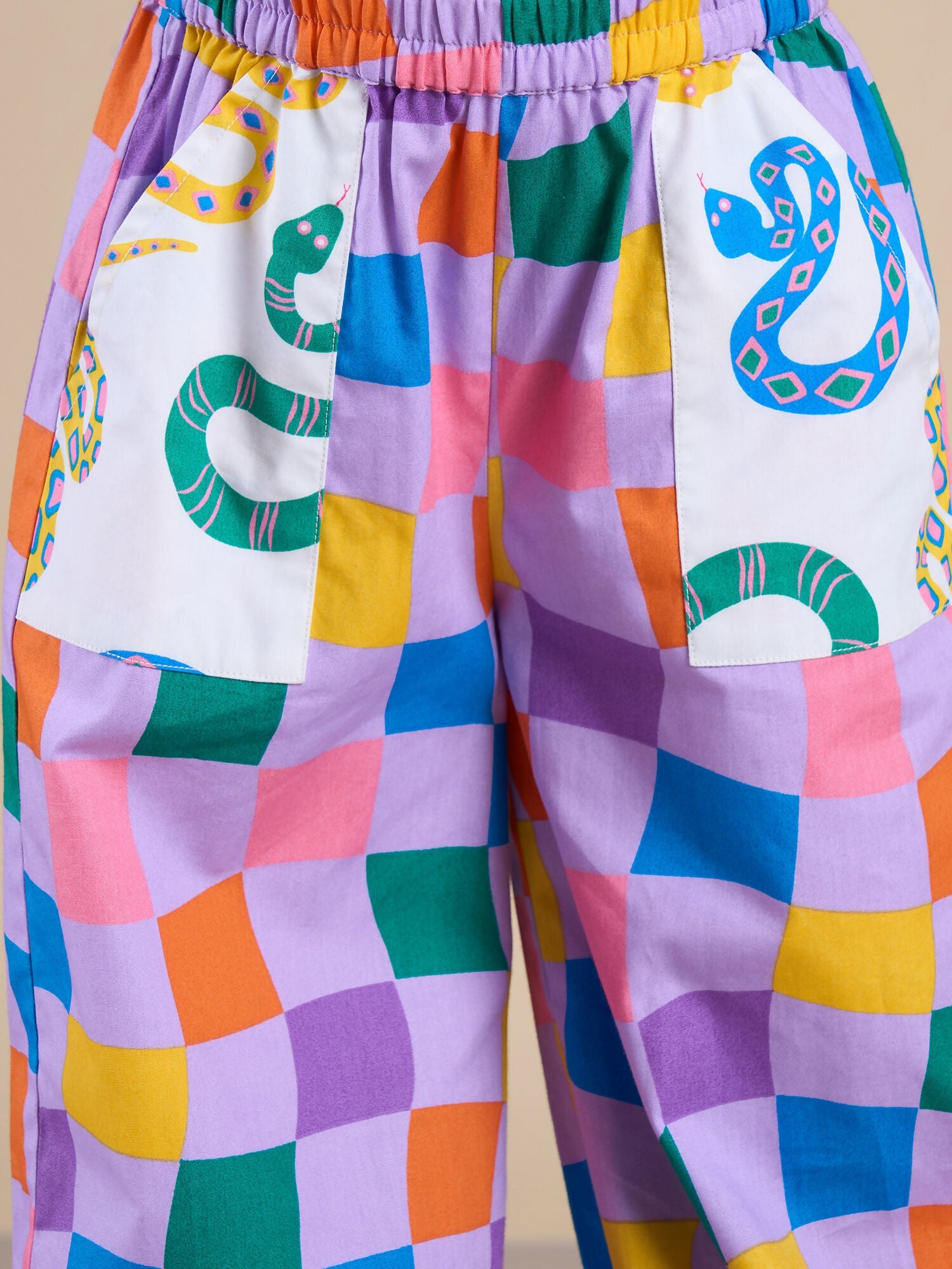 Snakes and Ladders Girls Multi Color Rotary Print Top and Pant Set from Siblings Collection | Grocsy