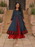Juniper Women's The Chitrahar Blue Ethnic Motif Printed Cotton Dress With Mirror Work | Grocsy