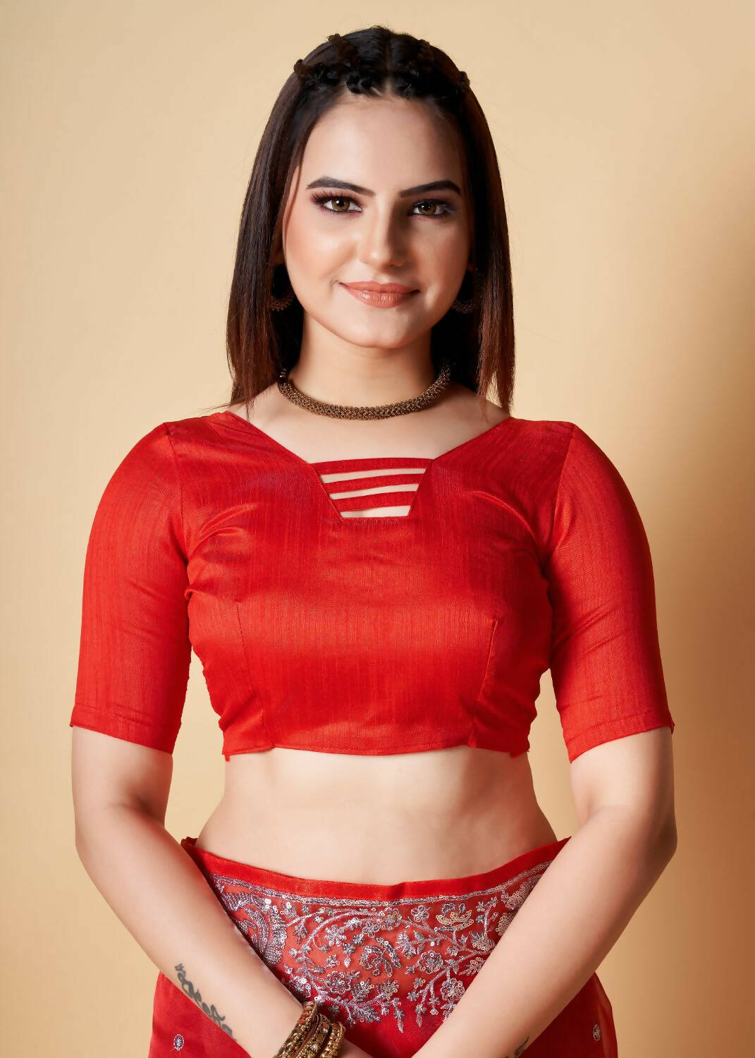 Vamsee Red Organza Saree | Grocsy