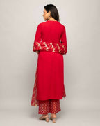 FIORRA Women's Red Creap A-Line Kurta Palazzo Set With Dupatta | Grocsy