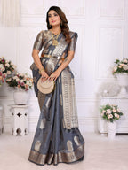 Aastha Fashion Grey Soft Organza Silk Weaving Saree | Grocsy