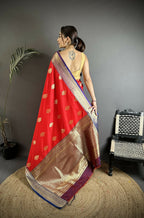 Joban Fashion Red Intricate Zari Weaving Soft Silk Banarasi Saree | Grocsy