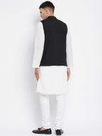 Even Apparels Black Pure Cotton White Kurta Sets With Eid Insignia Jackets PW668 | Grocsy