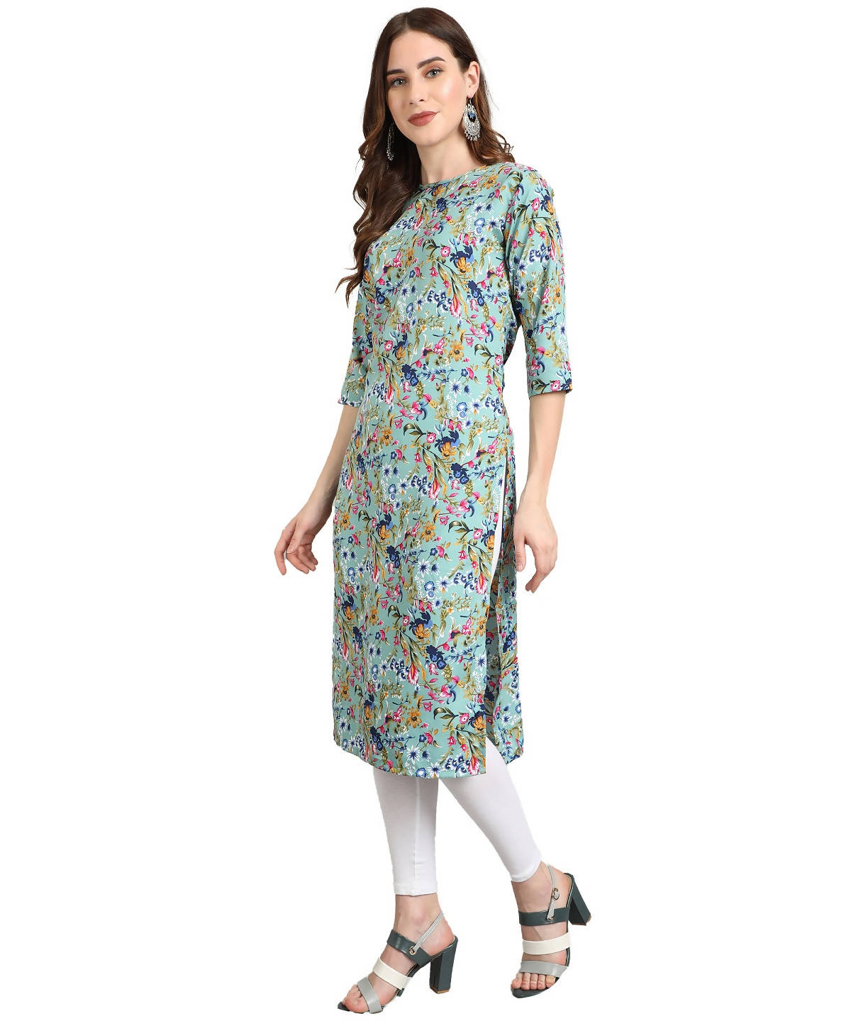 Vamika Rama Green French Crepe Printed Party Wear/Casual Wear Kurti | Grocsy