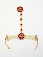 NVR Women's Red Gold-Polished Stone Studded Handcrafted Ring Bracelet | Grocsy