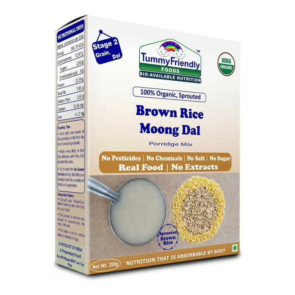 TummyFriendly Foods Organic Sprouted Brown Rice, Moong Dal Porridge Mix | Grocsy