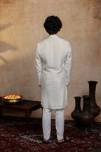 Falling Raw Silk Off White Geometric Symphony Kurta Set By Hilo Design | Grocsy