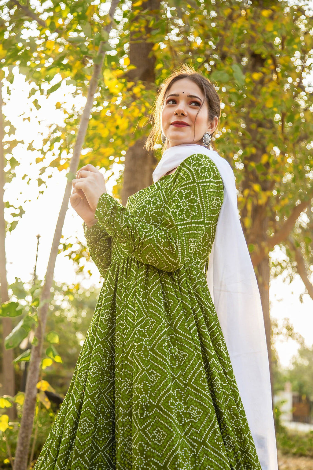 Green Pure Maslin Bandhej Print Work Stitched Suit With Dupatta - Anbazaar | Grocsy
