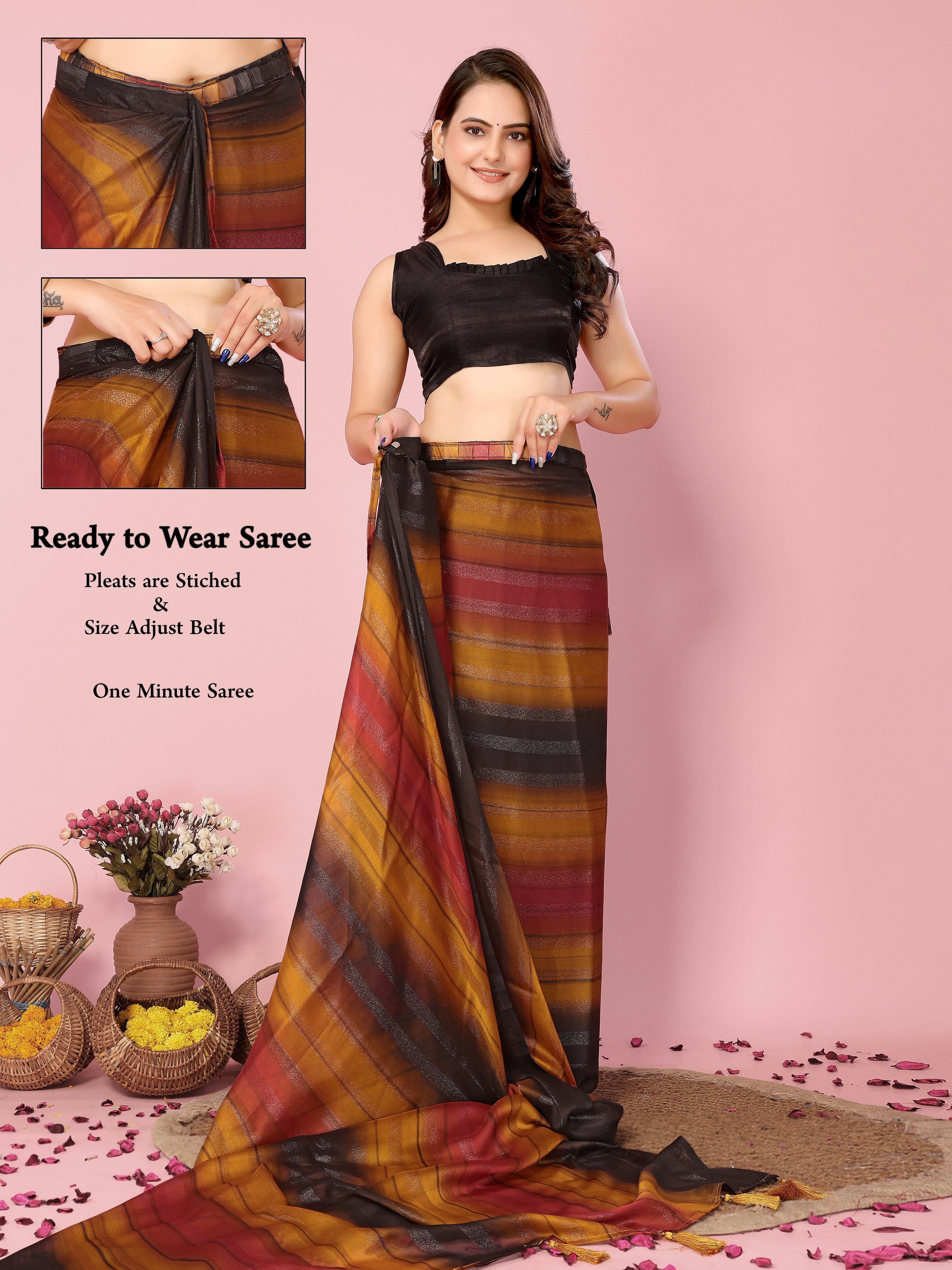 Attractive These Party Wear Ready To Wear Saree - Orange | Grocsy