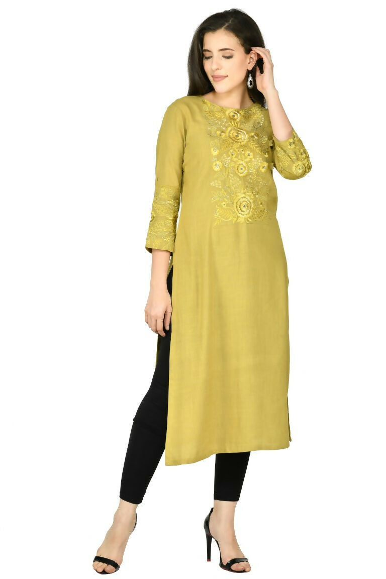 Joban Fashion Mehendi Cotton Rayon Kurta Set | Grocsy