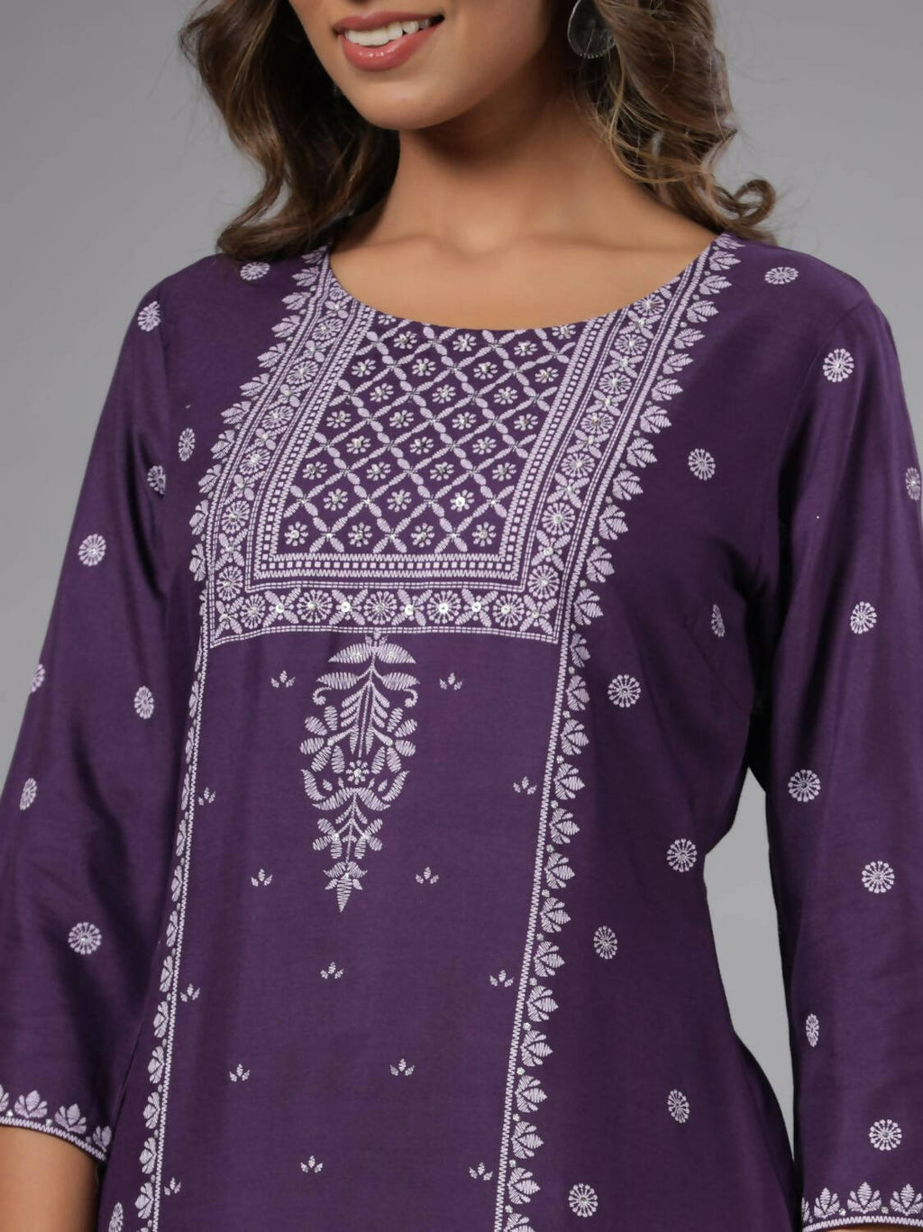 Juniper Women Purple Rayon Printed Knee Length Straight Kurta | Grocsy