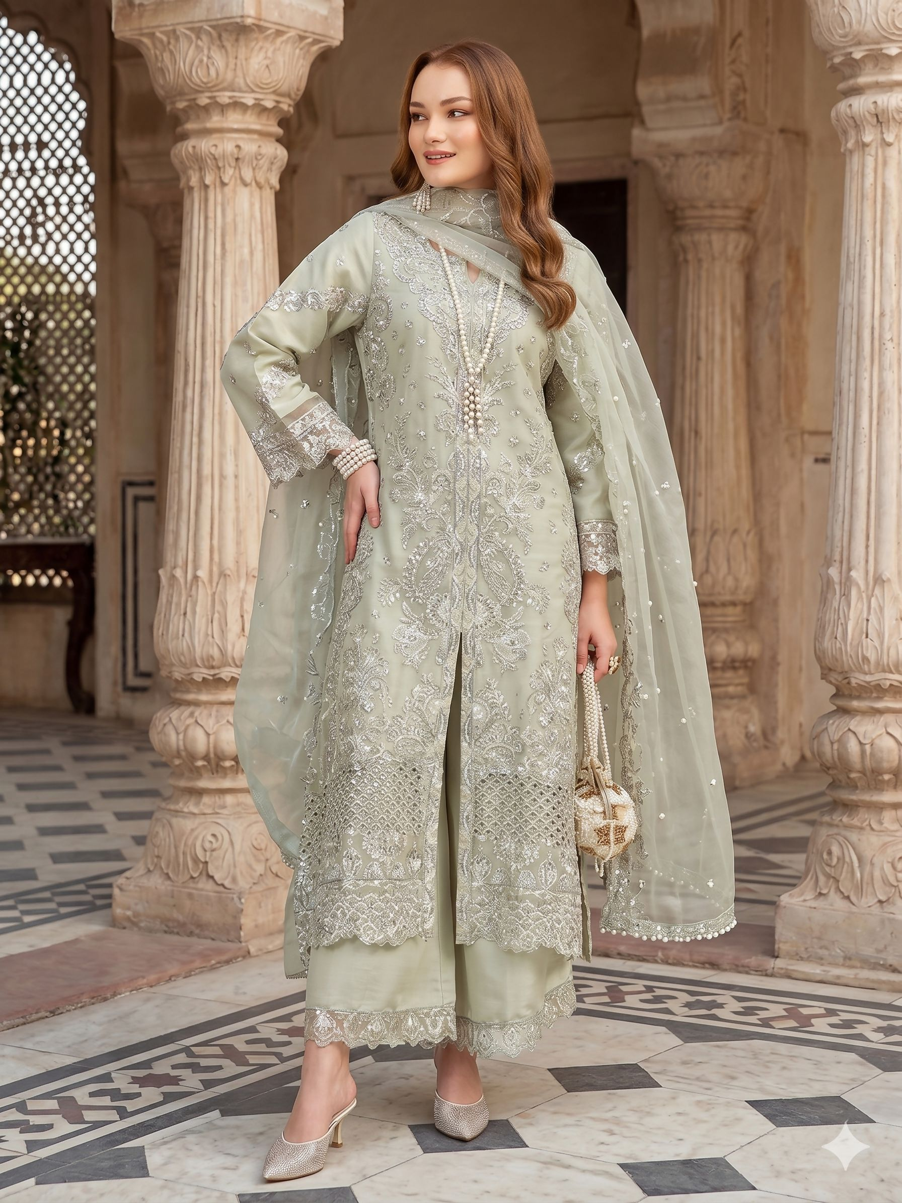 Teeya Creation Womens New Net With Heavy Embroiedery With Sequence Work Green Kurta Set | Grocsy