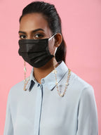 White Golden Embellished Mask Chain - Ruby Raang | Grocsy