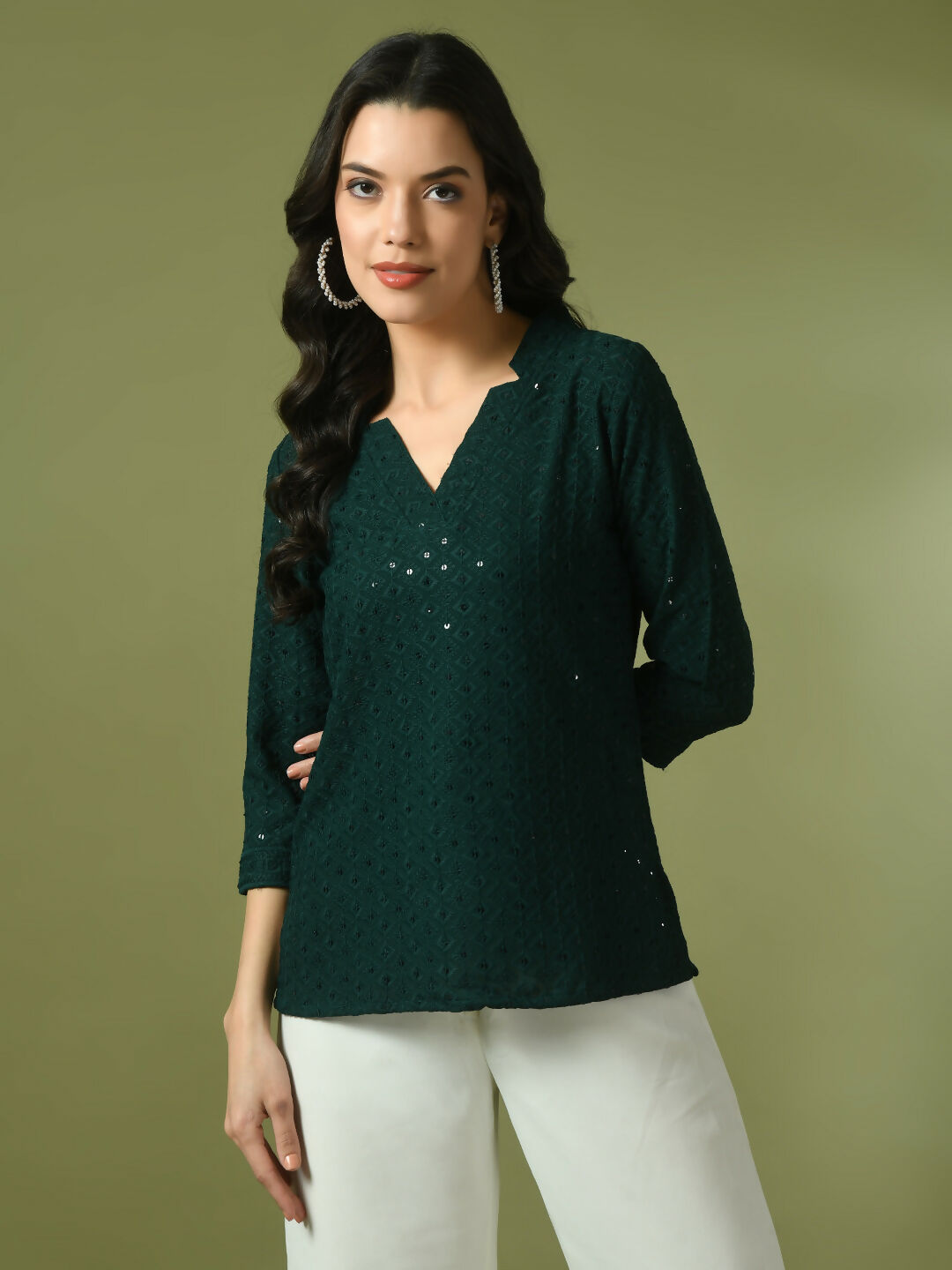 Myshka Women's Green Embellished Cotton Regular Party Tunic | Grocsy