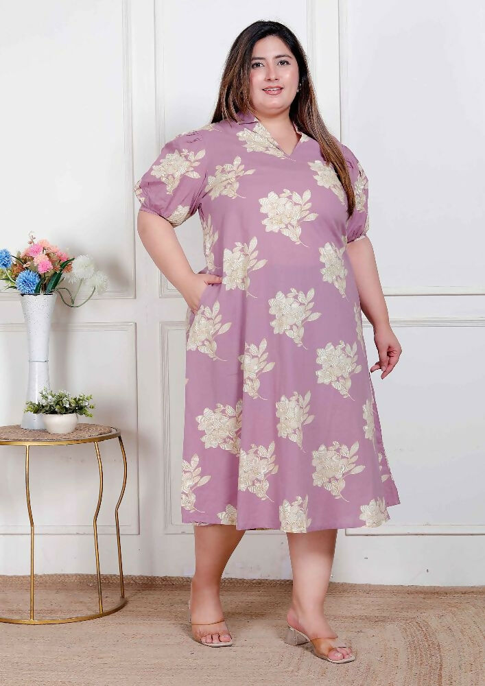 Miravan Plus Size Womens Lavender Floral Printed A-Line Maxi Dress | Grocsy