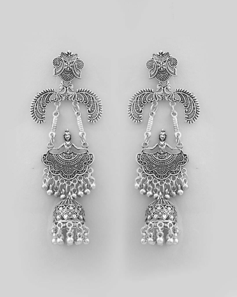 VOJ Silver Plated Oxidized Dancing Drop Earrings | Grocsy