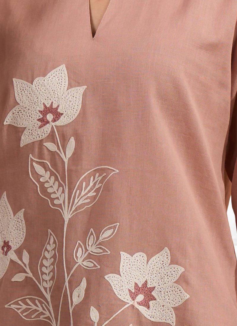 Joban Fashion Pink Cotton, Linen Embroidered Readymade Cord Set | Grocsy