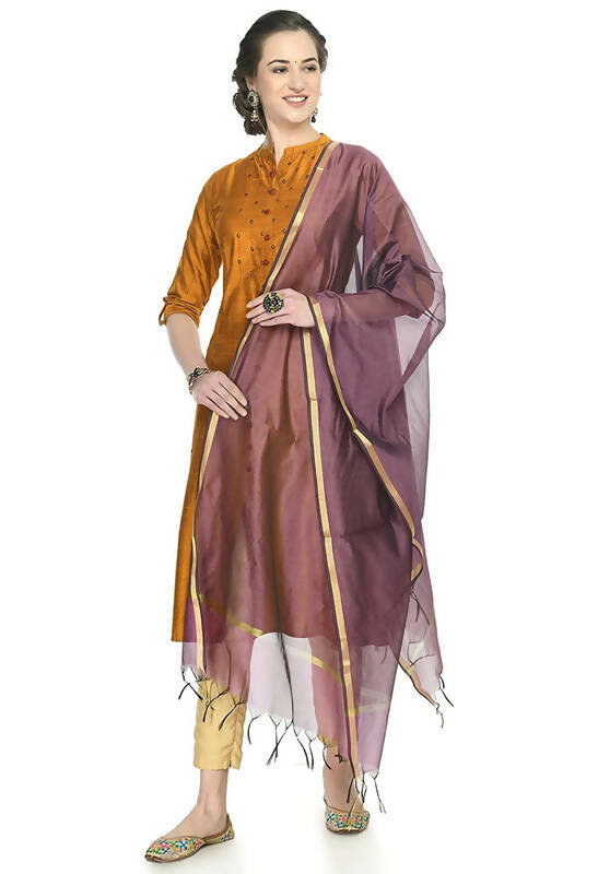 Mominos Fashion Moeza Banarsi Piping Purple Dupatta | Grocsy