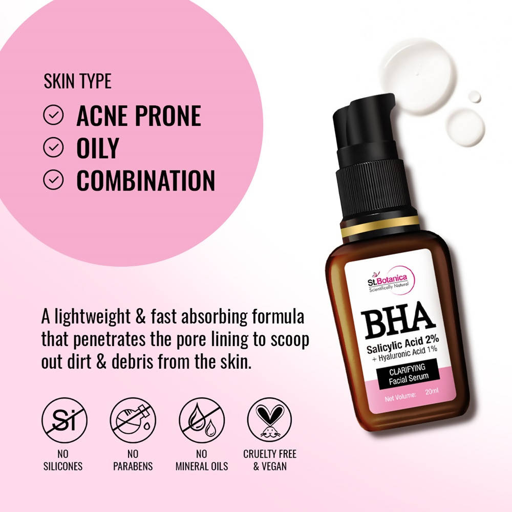 St.Botanica BHA Salicylic Acid 2% + Hyaluronic Acid 1% Clarifying Facial Serum | Grocsy