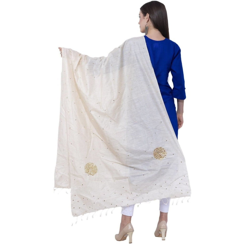 A R Silk Women's Zari Embroidery Pure Tussar Silk Light Golden Dupattas and Chunnis | Grocsy