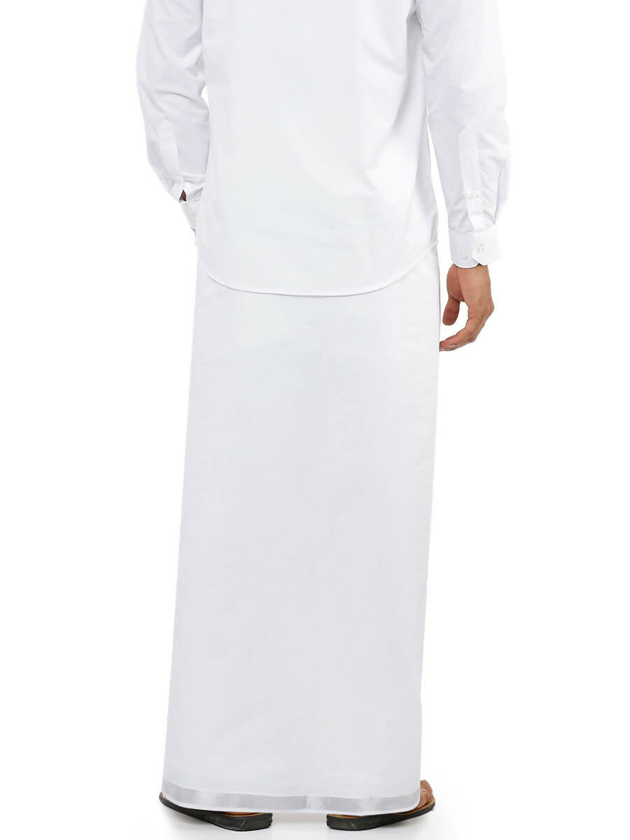 Ramraj Cotton Mens Pure Cotton 1" Silver Jari Dhoti - White | Grocsy