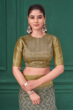 Grey Tussar Silk Jacquard Abstract Digital Print Saree with Unstitched Blouse - Mohira | Grocsy