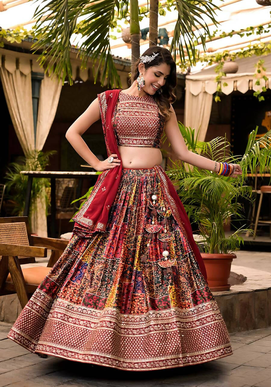 Women's Wedding Traditional Multi Dull Satin Lehenga Choli - Kaushlya | Grocsy