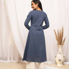 FIORRA Women's Floral Printed Navy Blue Cotton A-Line Kurta | Grocsy
