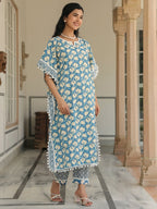 Aramya Kaftan Soft Cotton Floral Print Women's Kurta - Blue | Grocsy