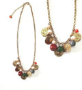 Bling Accessories Antique Brass Finish Brass Metal Coral Semi Precious Coin Charm Necklace with Real Baroque Pearls | Grocsy