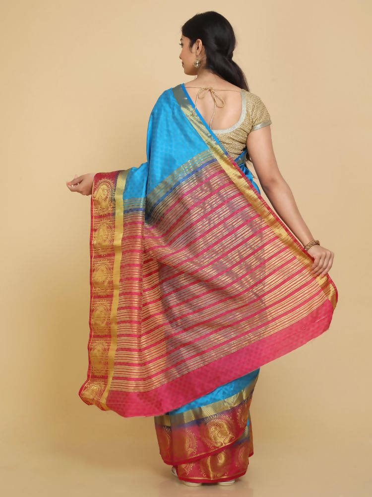 Kalamandir Floral Blue Pashmina Saree | Grocsy