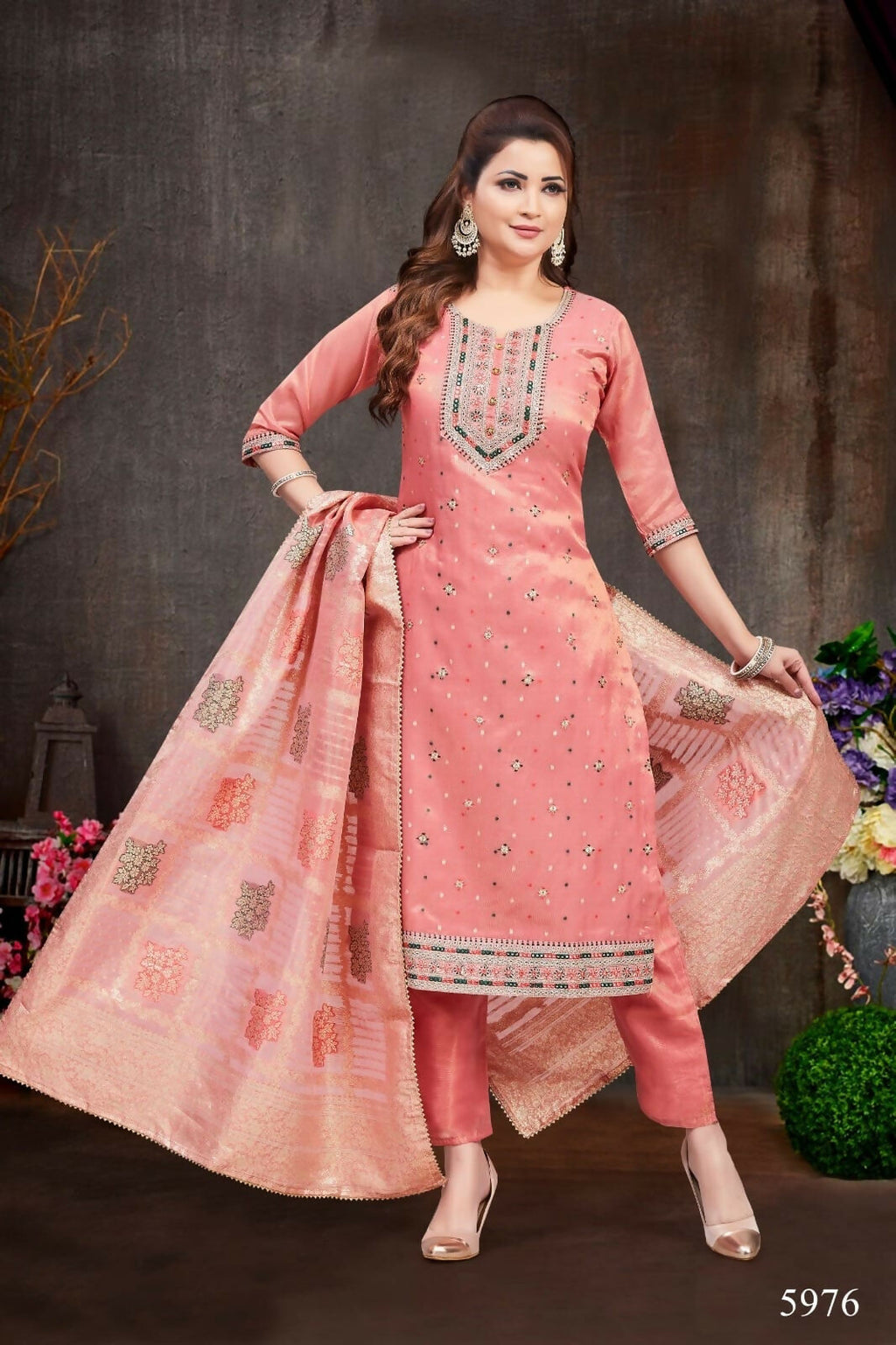 Joban Fashion Shimmer Peach Color Kurta Set | Grocsy
