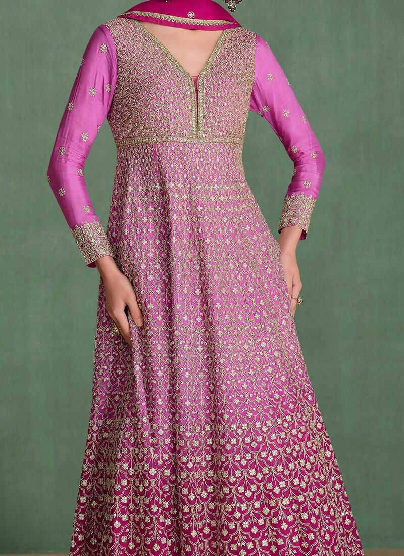 Vastranavya Pink Georgette Seroski Diamond Embroidered Sequins A Line Stunning Anarkali Suit | Grocsy