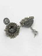 NVR Women's Silver-Toned German Silver Oxidised Dome Shaped Jhumka Earrings | Grocsy