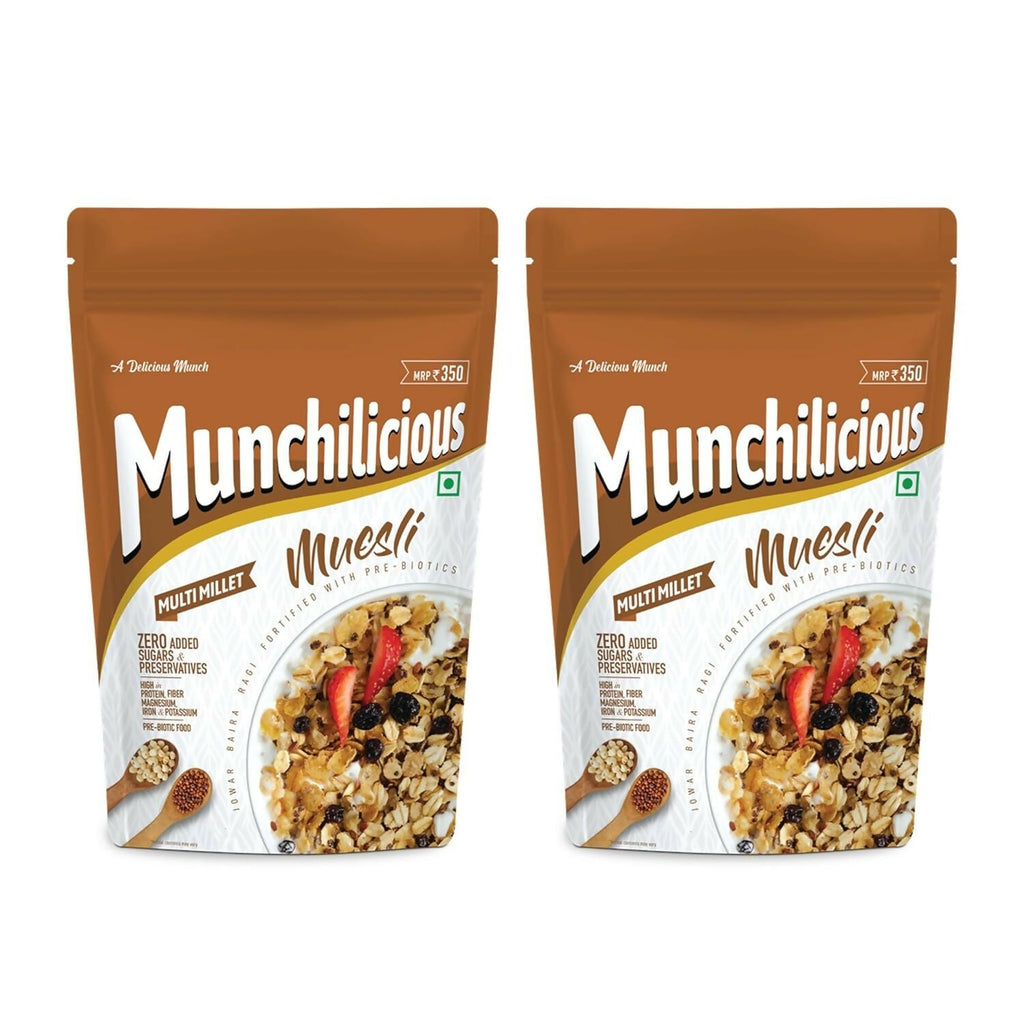 Munchilicious MultiMillet Muesli Fruits, Nuts & Seeds Crunchy Millets, High in Fibre and Protein | Grocsy