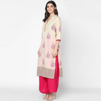 Cheera Hand Block Print Cream Straight Kurta (MAAI-061K) | Grocsy