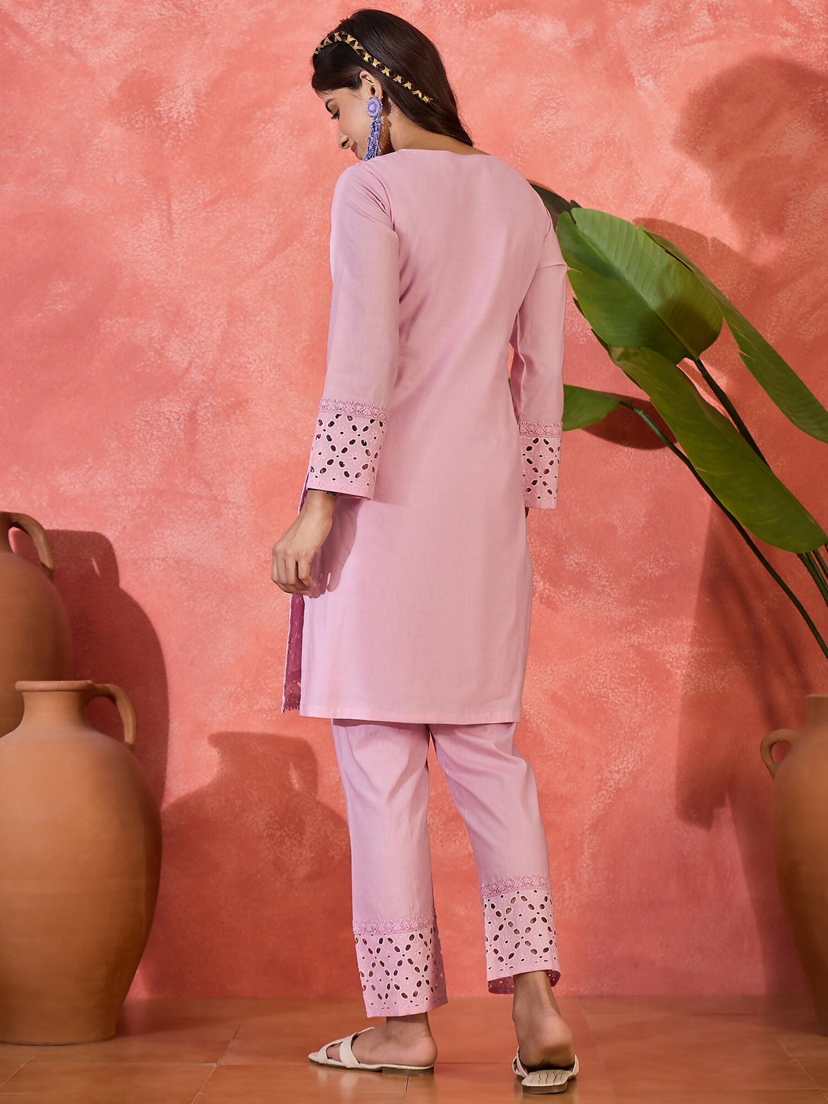 Joban Fashion Embroidery Pink Pure Cotton Cord Set | Grocsy