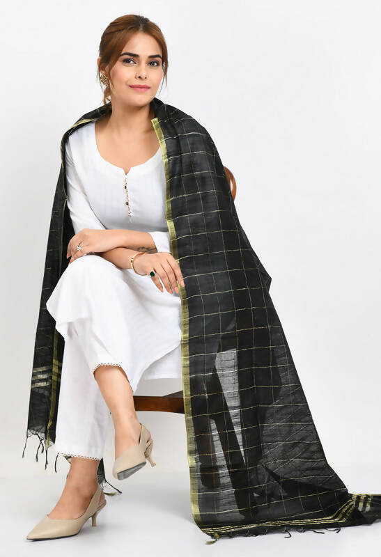 Mominos Fashion Moeza Women's Cotton Zari Box Black Dupatta | Grocsy
