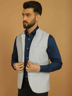 Even Apparels Nehru Jacket With Welt Pockets - Blue | Grocsy