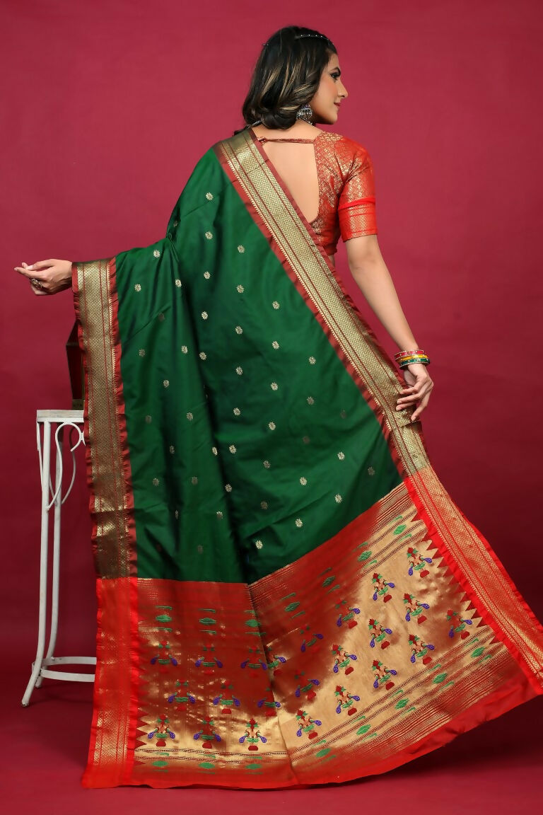 Jyoti Fashion Women's Bottle Green Paithani Silk Zari Woven Saree with Blouse | Grocsy