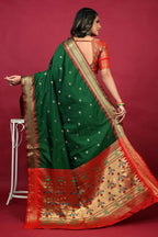 Jyoti Fashion Women's Bottle Green Paithani Silk Zari Woven Saree with Blouse | Grocsy