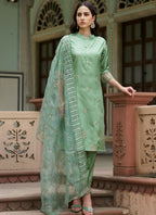 Vellora Pista Green Silk Blend Embroidery Work Ready-to-Wear Salwar Suit | Grocsy