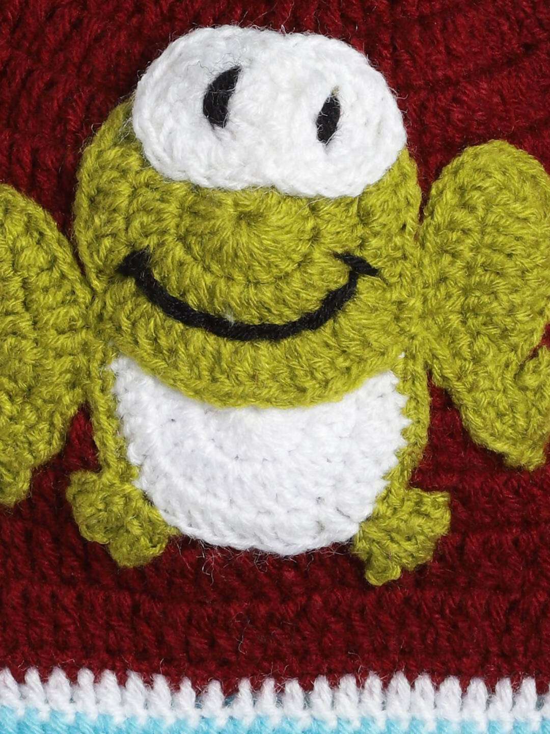 Chutput Kids Woollen Hand Knitted Frog Detailed Cap - Maroon | Grocsy