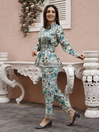 Sea Green Rayon Floral Printed Top with Matching Bottom - Eesha | Grocsy