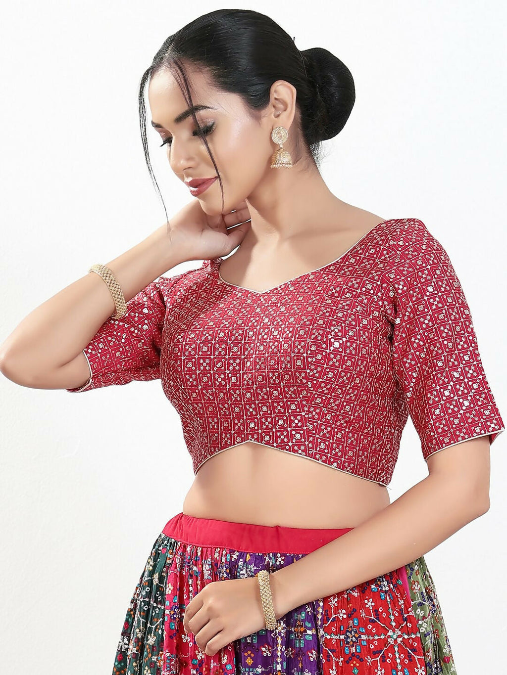 Joban Fashion Pink Silk Padded Blouse With Sweetheart Neck Elbow Sleeves | Grocsy