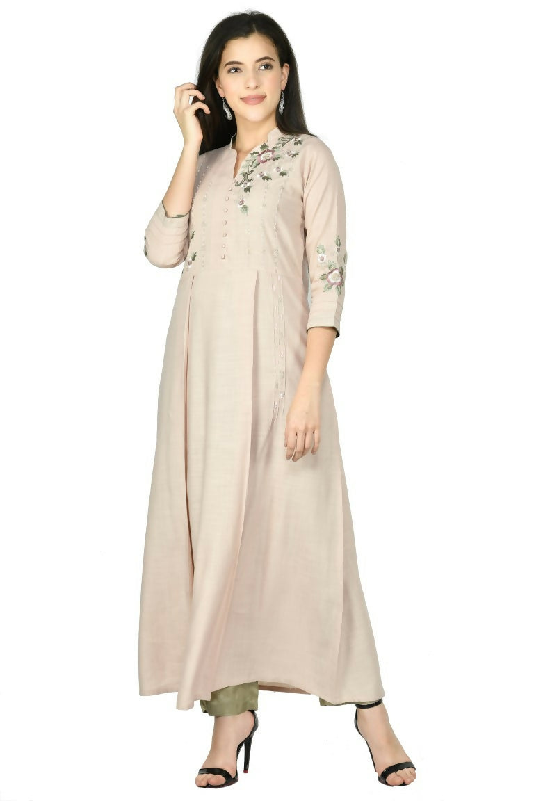 Joban Fashion Beige Cotton Rayon Kurta Set | Grocsy