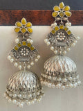 Joban Fashion Women Yellow Silver Replica Heavy Traditional Party Wear Earring | Grocsy