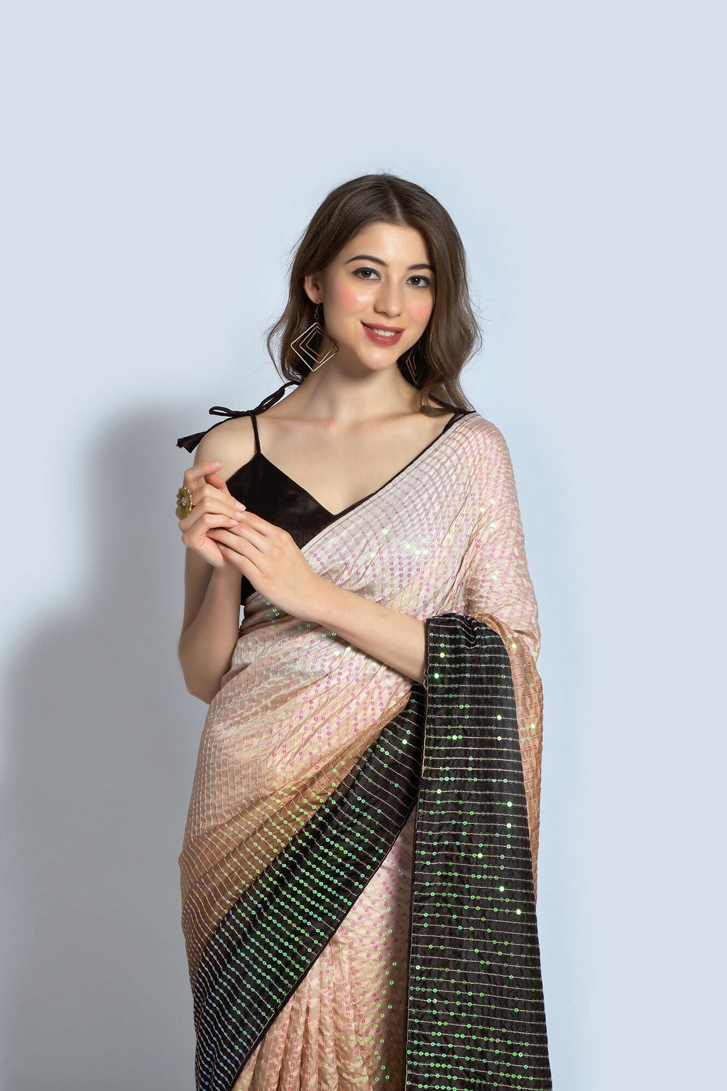 Vegaa Fashion Cream Vichitra Silk Embroidered Party Wear Saree | Grocsy