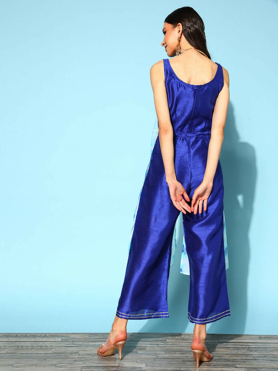 Ahalyaa Womens Royal Blue Poly Silk Printed Jumpsuit | Grocsy